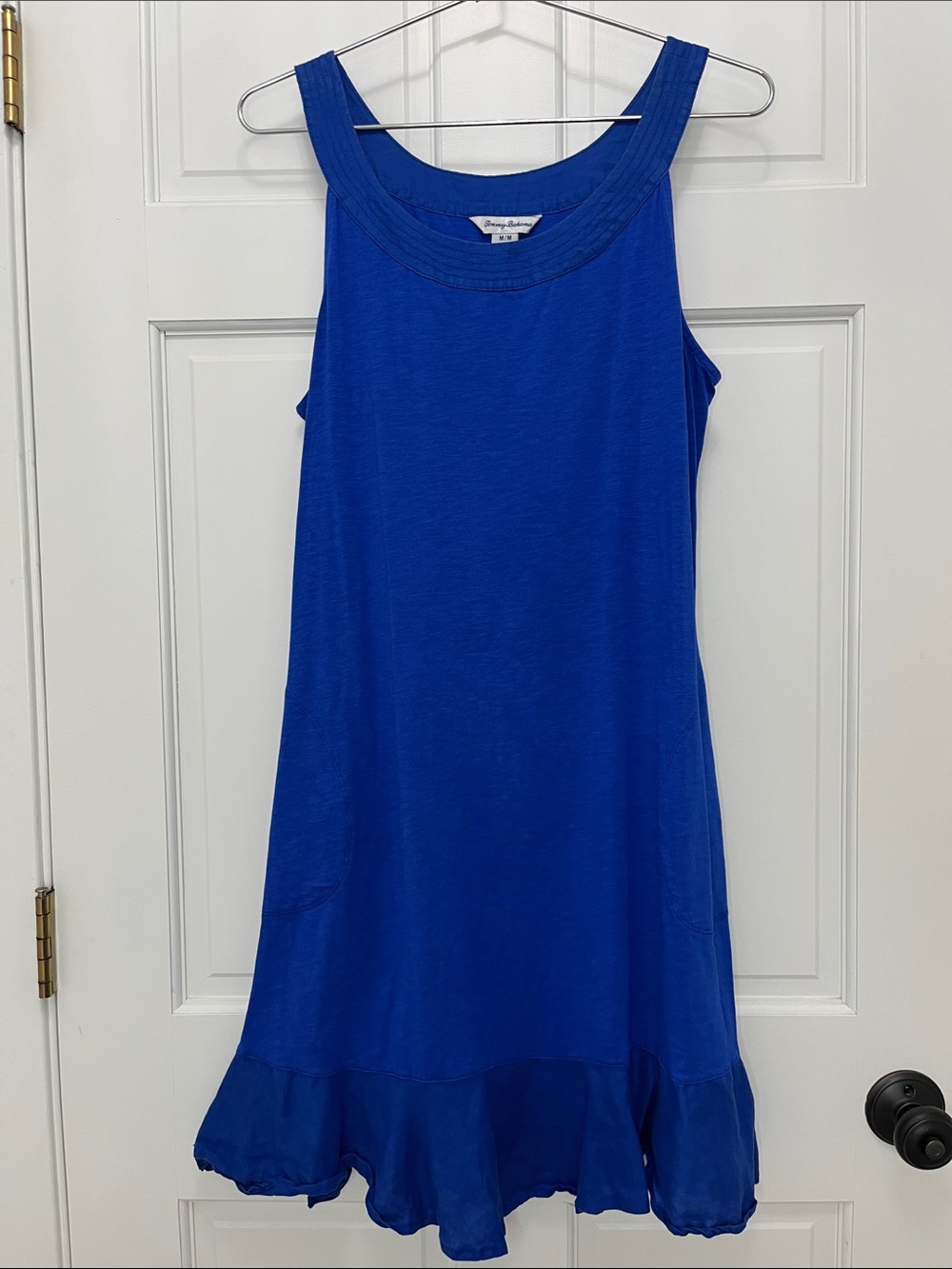 Tommy Bahama Cotton Blend Sleeveless Cobalt Blue Ruffle Hem Midi Dress - Size M